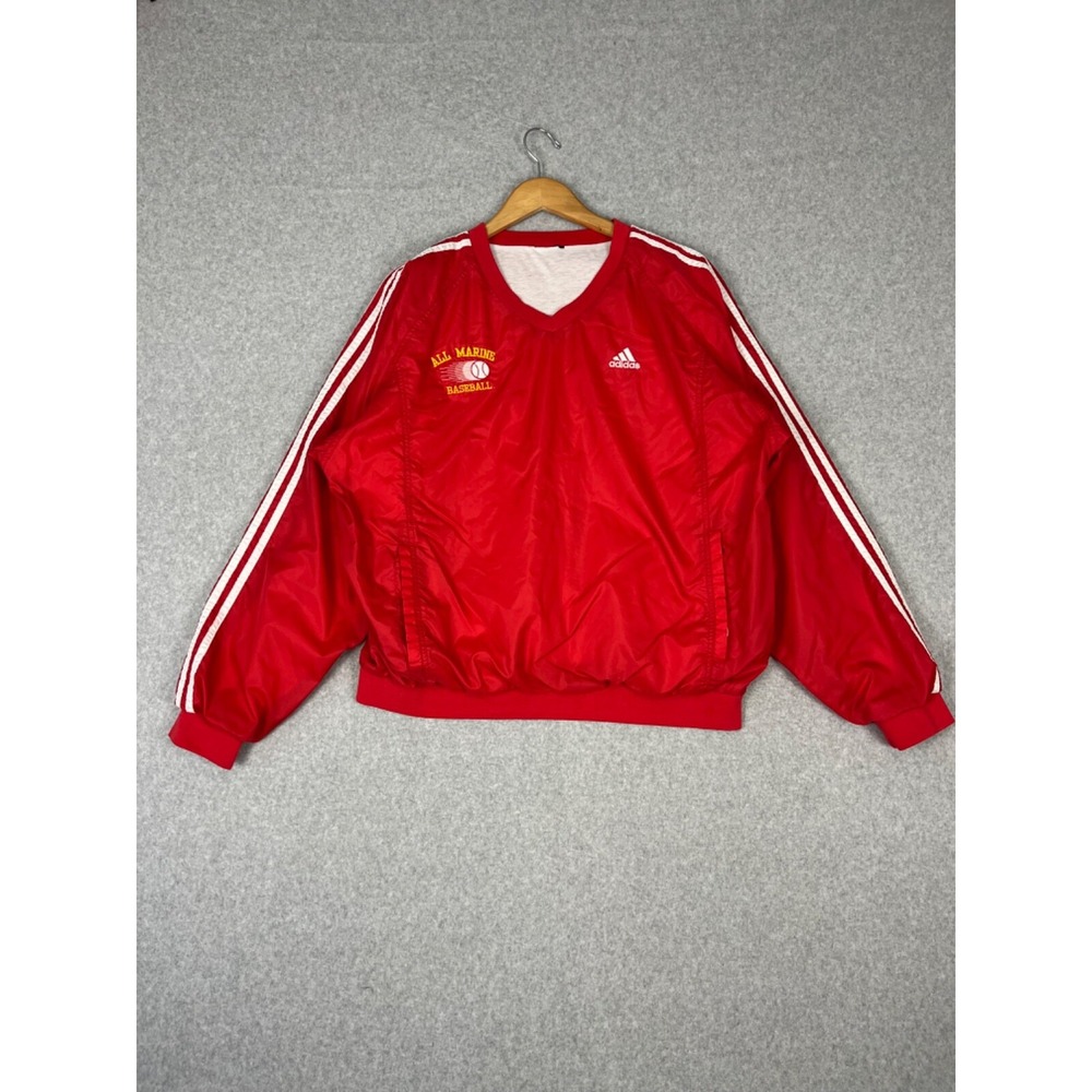 Vintage‎ Marine Corps Baseball Pullover Mens XL Red Adidas Windbreaker